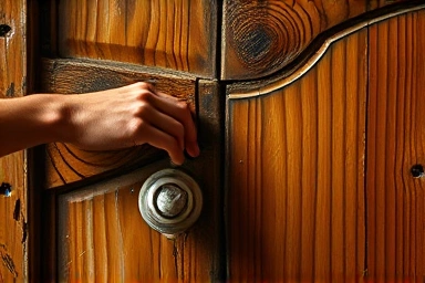 Close-up of weathered door texture, symbolizing Amazon's humble beginnings