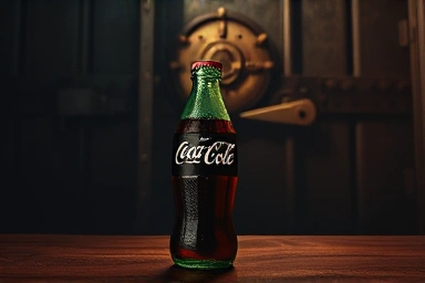 Vintage Coca-Cola bottle, mysterious vault, secret recipe, brand history
