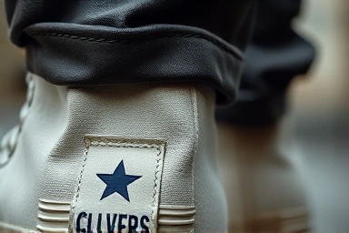 Close-up detail of iconic Converse Chuck Taylor ankle patch.