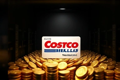 Costco membership card in a vault filled with gold.