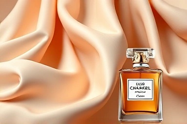 Luxurious fabric and elegant perfume bottle