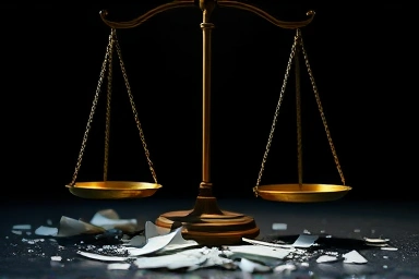 Broken scale symbolizing injustice and the collapse of financial balance.