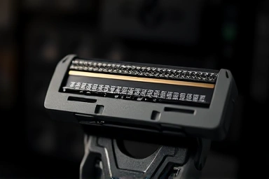 Close-up of a premium Gillette razor blade with intricate details.