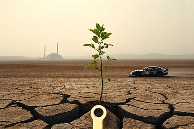 Sapling growing through cracked earth, symbolizing resilience