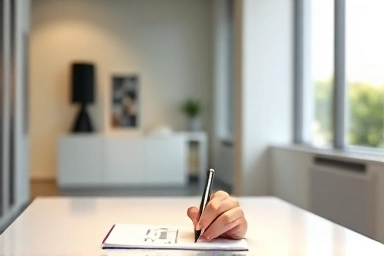 Designer sketching a groundbreaking idea on a notepad.