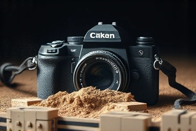 Fading camera brand symbolizing business failure and technological shift