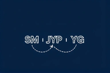 Stylized graphic of K-Pop company paths converging, symbolizing competition and evolution.