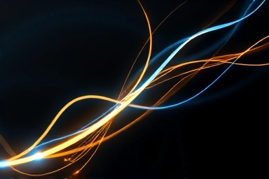 Intertwined gold and blue lights symbolizing tech CEOs' rivalry and connection.