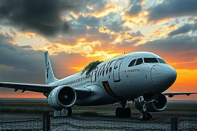 Symbolic image of a fallen airplane and new growth.