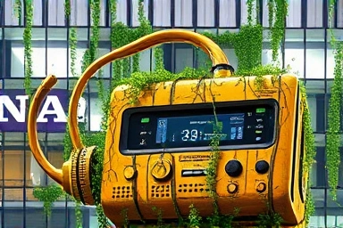 Golden Walkman Overgrown by Digital Vines
