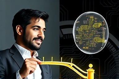 Visual metaphor for Jobs' vision and Wozniak's technical genius collaborating.