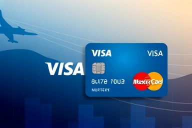 Visa and Mastercard logos with financial network and benefit icons