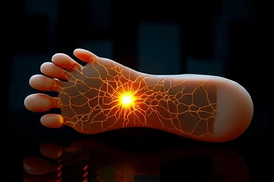 Highly sensitive nerve endings in the sole of a foot