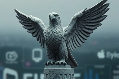 Symbolic statue of fallen tech giant, representing past glory and failure.