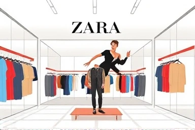 Minimalist Zara store interior, fashionable clothing display