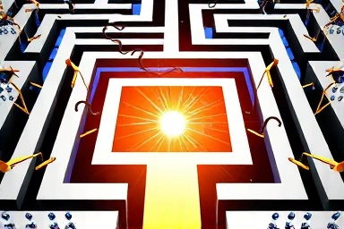 Clear path to a radiant center, contrasting with competitive maze.