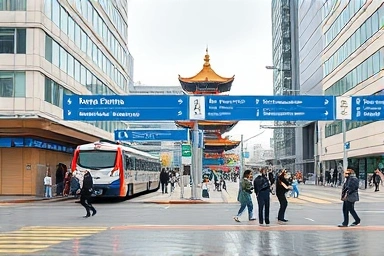 Clear pedestrian signs guiding visitors to a cultural landmark near a train station.