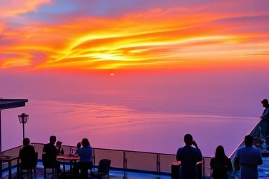 Cafe rooftop sunset ocean view