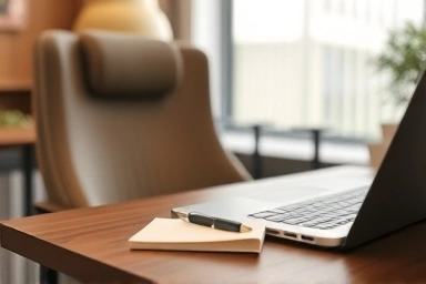 Comfortable study desk setup in a quiet, productive cafe environment.