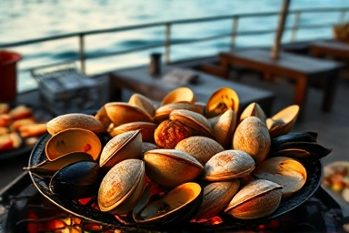Sizzling fresh seafood grill at Busan Songdo outdoor restaurant