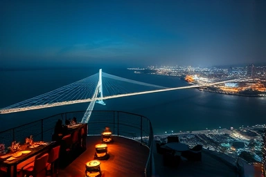 Busan Songdo night view, rooftop cafe, marine cable car, romantic city skyline