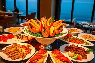 Luxury seafood buffet with ocean view