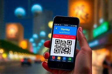 Mobile phone displaying digital ticket with QR code