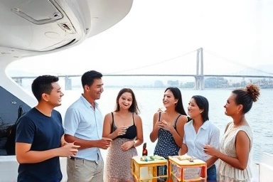 Friends and family enjoying yacht tour Busan