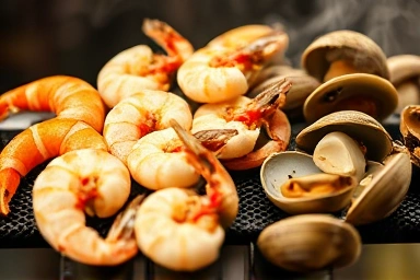 Close-up of fresh shellfish grilling