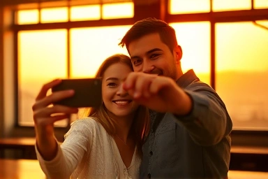 Couple taking sunset selfie at Dadaepo cafe