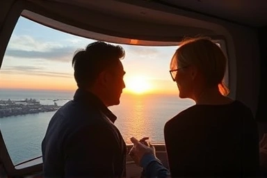 Inside Haeundae Blueline Park Sky Capsule with romantic sunset view