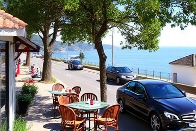 Charming coastal cafe terrace with easy parking and ocean view