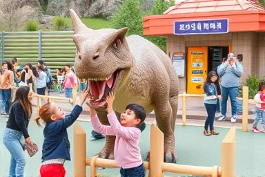 보성 비봉공룡공원, 움직이는 공룡 모형과 체험하는 아이들