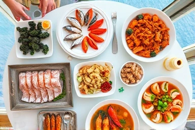 곰소항 횟집의 푸짐한 제철 해산물 한상차림