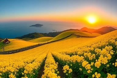 청산도 유채꽃밭과 돌담길, 바다 풍경