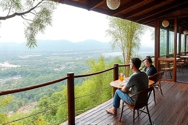 죽녹원 내 봉황루 전망대 카페에서 휴식하는 모습