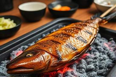 숯불에 구워진 맛있는 풍천 장어와 곁들임 찬