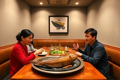 개별 룸에서 장어 구이를 즐기는 가족 모임