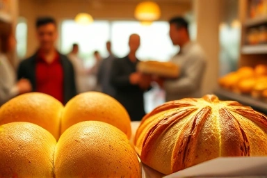 군산 이성당 야채빵과 단팥빵 진열 모습