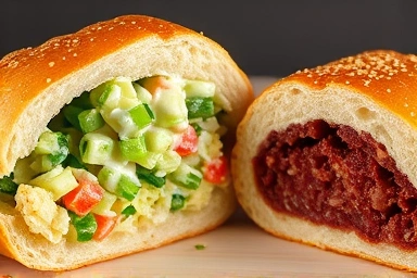 먹음직스러운 이성당 야채빵과 단팥빵 단면