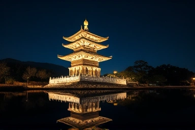 미륵사지 석탑 연못 반영 사진