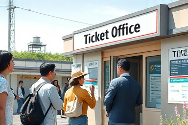 여수 오동도 동백열차 매표소에서 현장 발권하는 모습