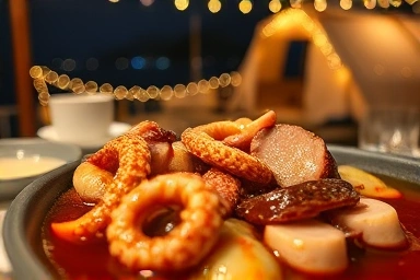 여수 돌문어 삼합 음식 클로즈업