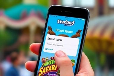 스마트폰으로 에버랜드 사파리월드 스마트줄서기 예약하는 모습