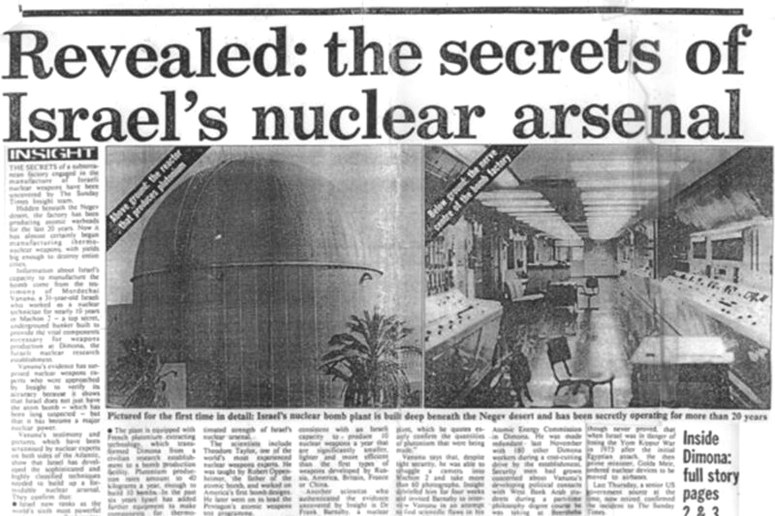 صورة لعدد صحيفة "صنداي تايمز" الذي فضح قصة البرنامج النووي الإسرائيلي، 2010 - (أرشيفية)
