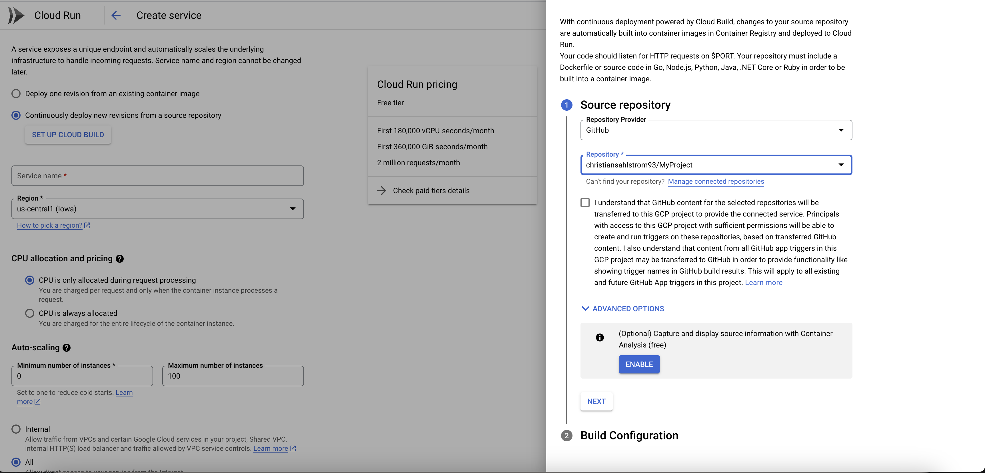 Image of Cloud Run set up