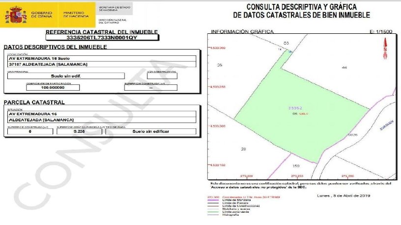 Terrain aménageable de 9088m² dans avenue Extremadura, Aldeatejada, Salamanca