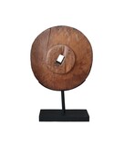 Olive oil wood grinding wheel with wood and metal stand., 78cm, 1900-1950