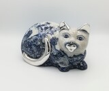 Porcelain sculpture with mouth, ears and tail details in silver. Silver has a Eagle Hallmark, for Porto, after 1985. Crackle porcelain., 24 cm,