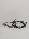 Silver bracelet. Black bracelet with silver and zirconia, ,